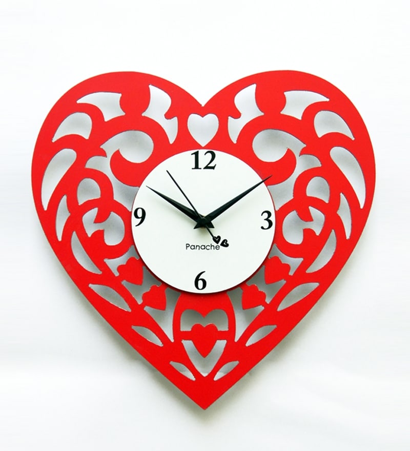Panache Heart Shaped Wall Clock Red by Panache Online Contemporary