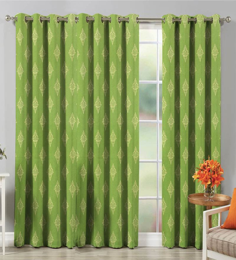 Buy Paisley Design Green Color Premium Cotton Eyelet Curtain