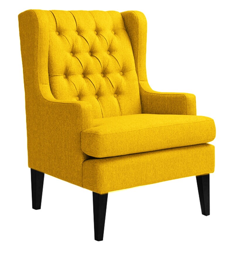 Buy Panas Wing Chair In Yellow Colour By Febonic Online Solid Color