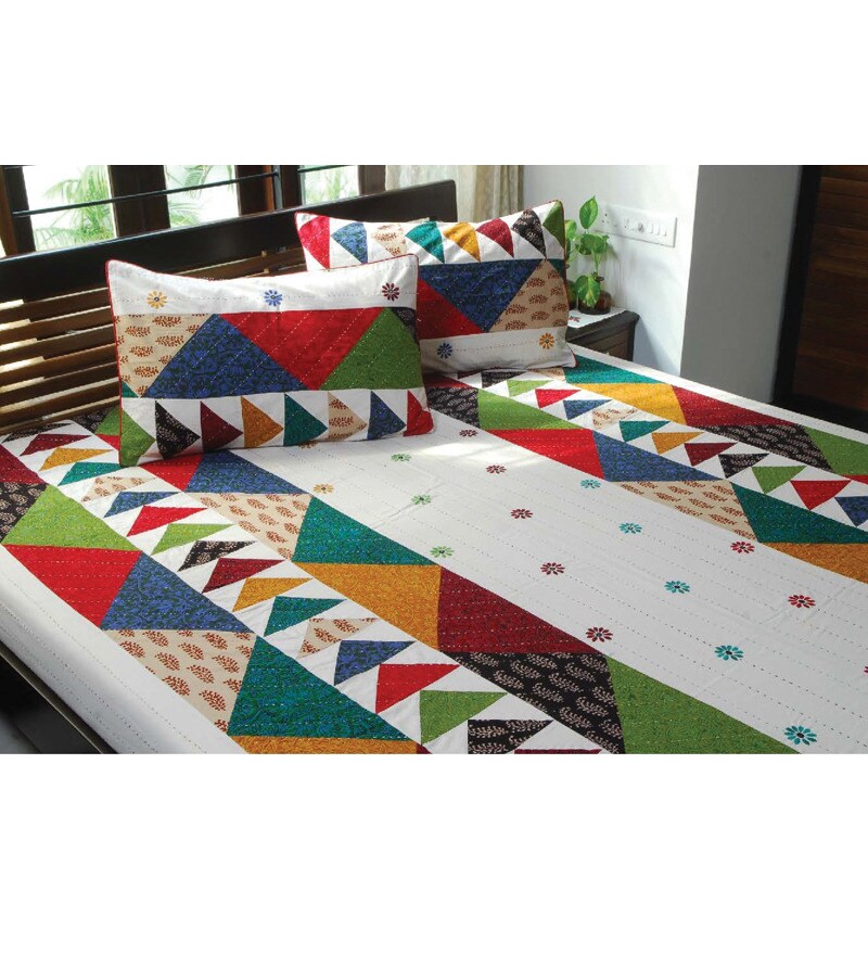 Buy Patch White Colorful CutOut Patch Work Bed Cover Set Online