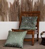 Pack of 2 Green Floral Velvet Embroidered Cushion Cover 16x16 inches