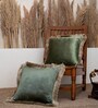 Pack of 2 Green Velvet Fringed Velvet Cushion Cover 16x16 inches