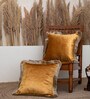 Pack of 2 Honey Gold Velvet Fringed Velvet Cushion Cover 16x16 inches