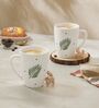 Pack of 2 White Leaf Print Ceramic Coffee Mug 400ML