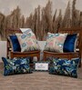 Pack of 2 Navy Blue  Artistic Cotton Hand Embroidered Cushion Cover 12x18 inches