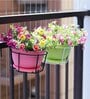 Pack of 2 Railing Mounted Hanging Flower Pot Holder Metal Stand (Black)