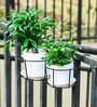 Pack of 2 Railing Mounted Hanging Flower Pot Holder Metal Stand (Black)