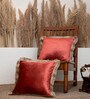 Pack of 2 Rust Velvet Fringed Velvet Cushion Cover 16x16 inches