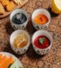 Pack of 4 Grey & White Floral Print Ceramic Dinner Bowl 180ML