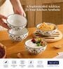 Pack of 4 Grey & White Floral Print Ceramic Dinner Bowl 180ML