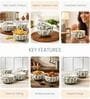 Pack of 4 Grey & White Floral Print Ceramic Dinner Bowl 180ML