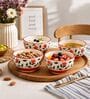 Pack of 4 Red & White Floral Print Ceramic Dinner Bowl 180ML
