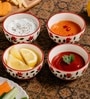 Pack of 4 Red & White Floral Print Ceramic Dinner Bowl 180ML
