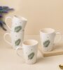 Pack of 4 White Leaf Print Ceramic Coffee Mug 400ML