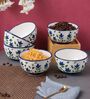 Pack of 6 Blue & White Floral Print Ceramic Dinner Bowl 180ML
