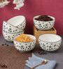 Pack of 6 Grey & White Floral Print Ceramic Dinner Bowl 180ML