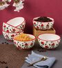 Pack of 6 Red & White Floral Print Ceramic Dinner Bowl 180ML