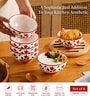 Pack of 6 Red & White Floral Print Ceramic Dinner Bowl 180ML