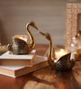 Pair of Swans Gold Aluminium Candle Holder With Votives