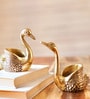 Pair of Swans Gold Aluminium Candle Holder With Votives