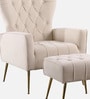 Palatial Velvet Fabric Wing Chair With Ottoman Footrest In Beige Colour