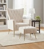Palatial Velvet Fabric Wing Chair With Ottoman Footrest In Beige Colour