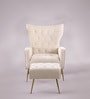 Palatial Velvet Fabric Wing Chair With Ottoman Footrest In Beige Colour