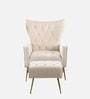 Palatial Velvet Fabric Wing Chair With Ottoman Footrest In Beige Colour