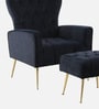 Palatial Velvet Fabric Wing Chair With Ottoman Footrest In Black Colour
