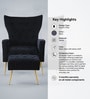 Palatial Velvet Fabric Wing Chair With Ottoman Footrest In Black Colour
