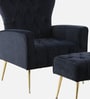 Palatial Velvet Fabric Wing Chair With Ottoman Footrest In Black Colour