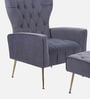 Palatial Velvet Fabric Wing Chair With Ottoman Footrest In Grey Colour