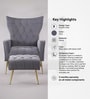 Palatial Velvet Fabric Wing Chair With Ottoman Footrest In Grey Colour