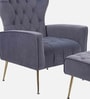 Palatial Velvet Fabric Wing Chair With Ottoman Footrest In Grey Colour