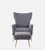 Palatial Velvet Fabric Wing Chair With Ottoman Footrest In Grey Colour