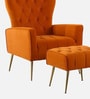 Palatial Velvet Fabric Wing Chair With Ottoman Footrest In Orange Colour