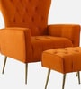 Palatial Velvet Fabric Wing Chair With Ottoman Footrest In Orange Colour