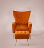 Palatial Velvet Fabric Wing Chair With Ottoman Footrest In Orange Colour