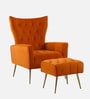 Palatial Velvet Fabric Wing Chair With Ottoman Footrest In Orange Colour