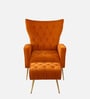 Palatial Velvet Fabric Wing Chair With Ottoman Footrest In Orange Colour