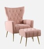 Palatial Velvet Fabric Wing Chair With Ottoman Footrest In Pink Colour