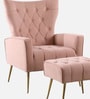 Palatial Velvet Fabric Wing Chair With Ottoman Footrest In Pink Colour