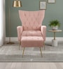 Palatial Velvet Fabric Wing Chair With Ottoman Footrest In Pink Colour