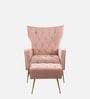 Palatial Velvet Fabric Wing Chair With Ottoman Footrest In Pink Colour