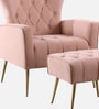 Palatial Velvet Fabric Wing Chair With Ottoman Footrest In Pink Colour