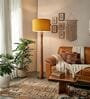 Pali Handcrafted Natural Wooden Floor Lamp for Living Room & Bedroom in Fabric Mustard/Yellow Color Shade