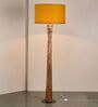 Pali Handcrafted Natural Wooden Floor Lamp for Living Room & Bedroom in Fabric Mustard/Yellow Color Shade