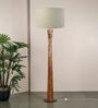 Pali Handcrafted Natural Wooden Floor Lamp for Living Room & Bedroom in Loose Weave Textured Off White Color Shade