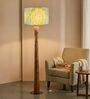 Pali Handcrafted Natural Wooden Floor Lamp for Living Room & Bedroom in Printed Fabric Blue/Green Color Shade