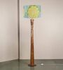 Pali Handcrafted Natural Wooden Floor Lamp for Living Room & Bedroom in Printed Fabric Blue/Green Color Shade